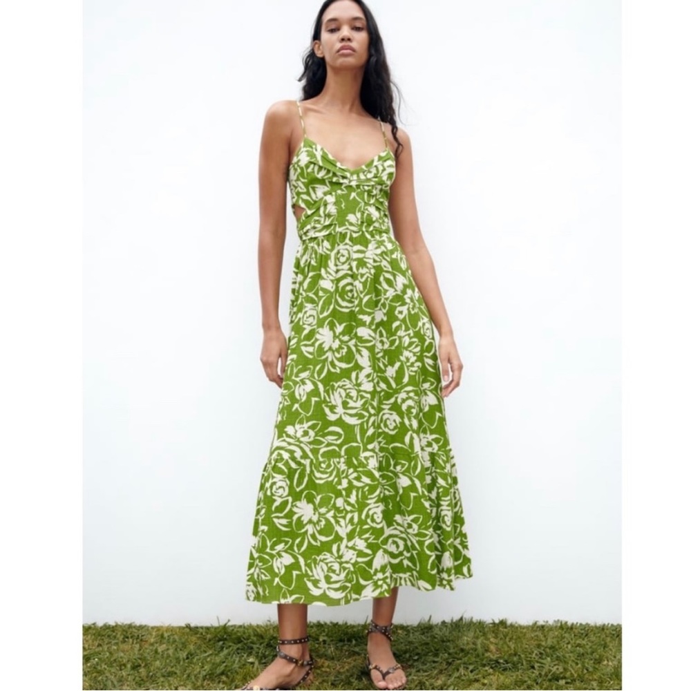 Zara linen-blend cut-out midi dress